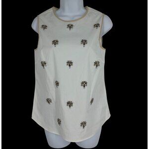 J Crew Factory Tank Top White Beige Jeweled Front Sleeveless Blouse Womens Sz 0